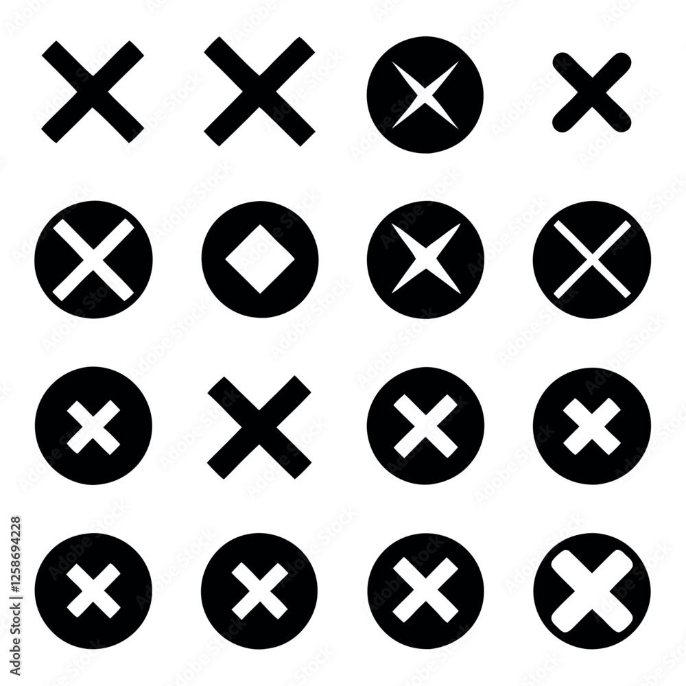 Collection of Black and White X Marks icon design Collection of Black and White X Marks icon design
