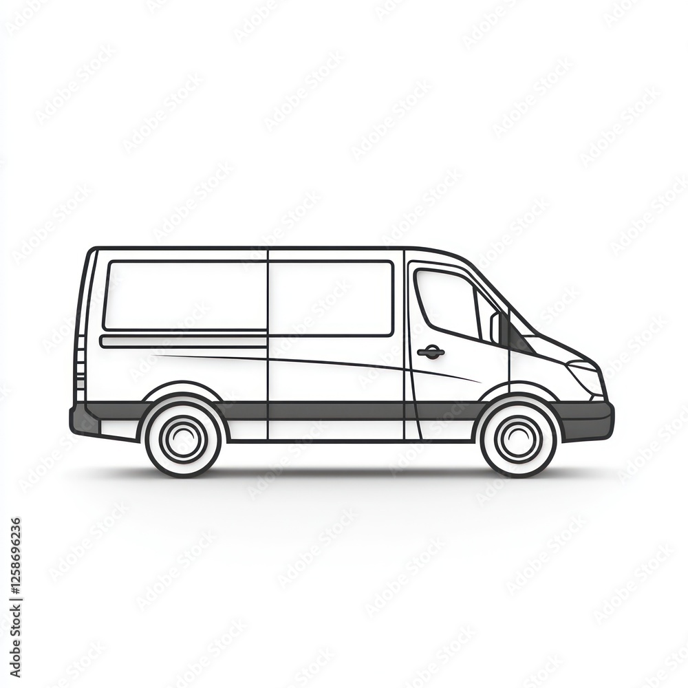 3D line icon of a delivery van, indicating efficient delivery on a white surface. 3D line icon of a delivery van, indicating efficient delivery on a white surface.