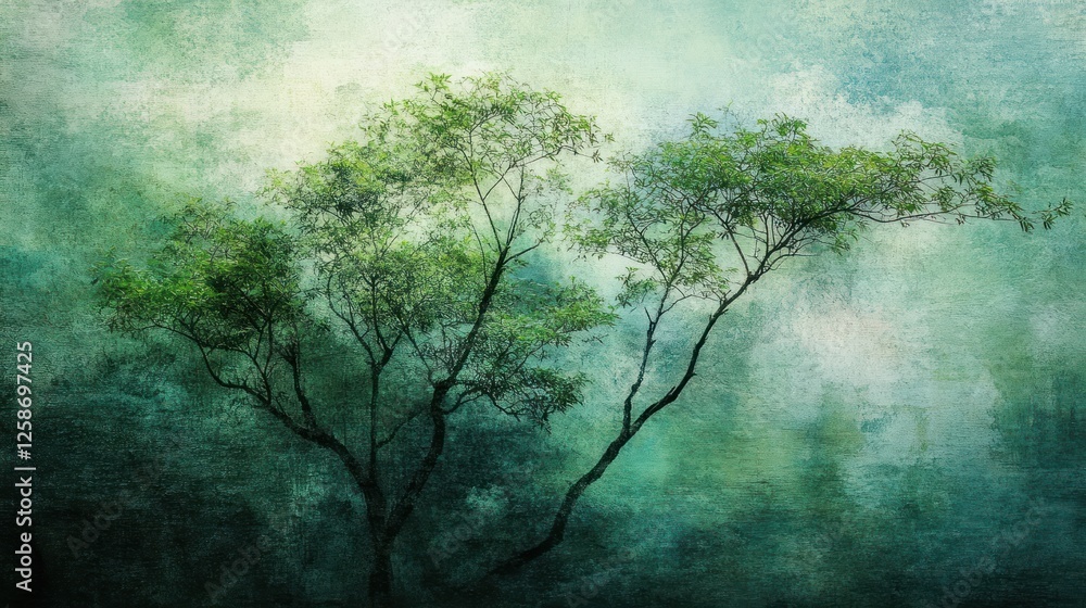 Fototapeta premium Serene Green Trees Against A Misty Background