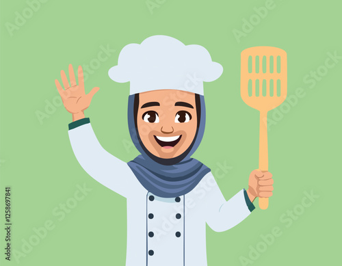 A chef cartoon with a spoon vector.