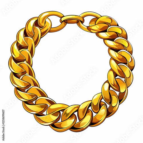 Shiny gold chain jewelry isolated design, luxury metal necklace links, elegant golden fashion accessory closeup. Luxurious Gold Chain Necklace – Thick Curb Link Jewelry for Stylish Fashion.