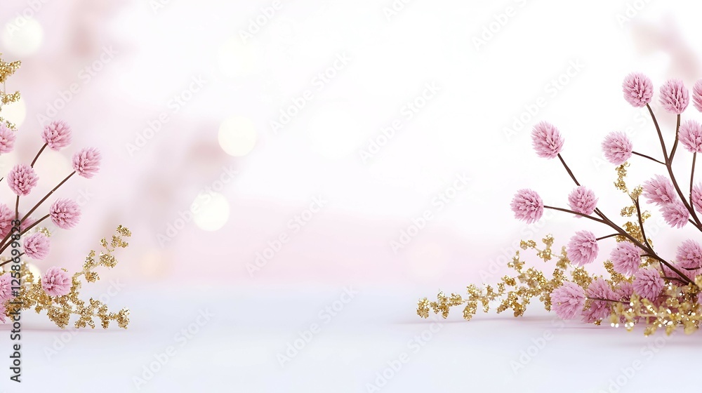 Fototapeta premium Pink and Gold Floral Arrangement on White Background