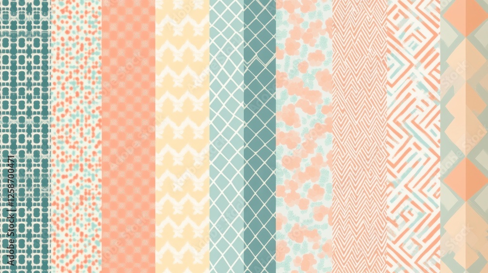 Collection of pastel colored seamless patterns. Collection of pastel colored seamless patterns.