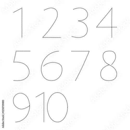 Black color Handrawn line 10 Numbers Tracing. Children Learning Printable. education woorkshet. 12345678910 numberic.