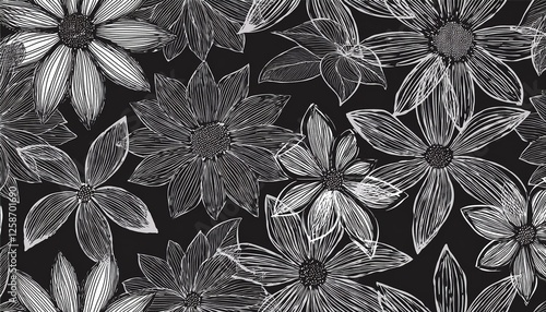 Wallpaper Mural Flower brush seamless pattern. Floral abstract hand drawn brush paint background. Sketch hand drawn leaf floral paint seamless pattern. Chalkboard texture flower background. perfect any project. Torontodigital.ca