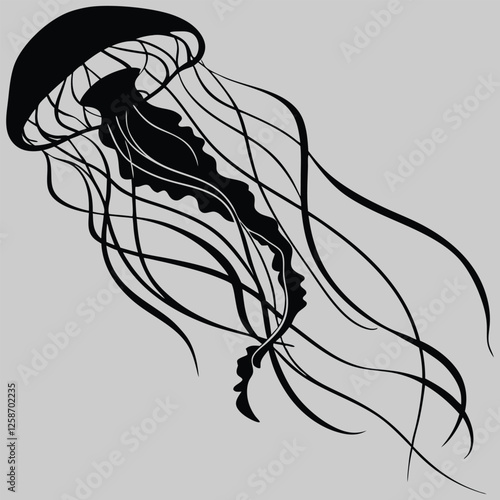 a jellyfish floating silhouette vector design art and illustration