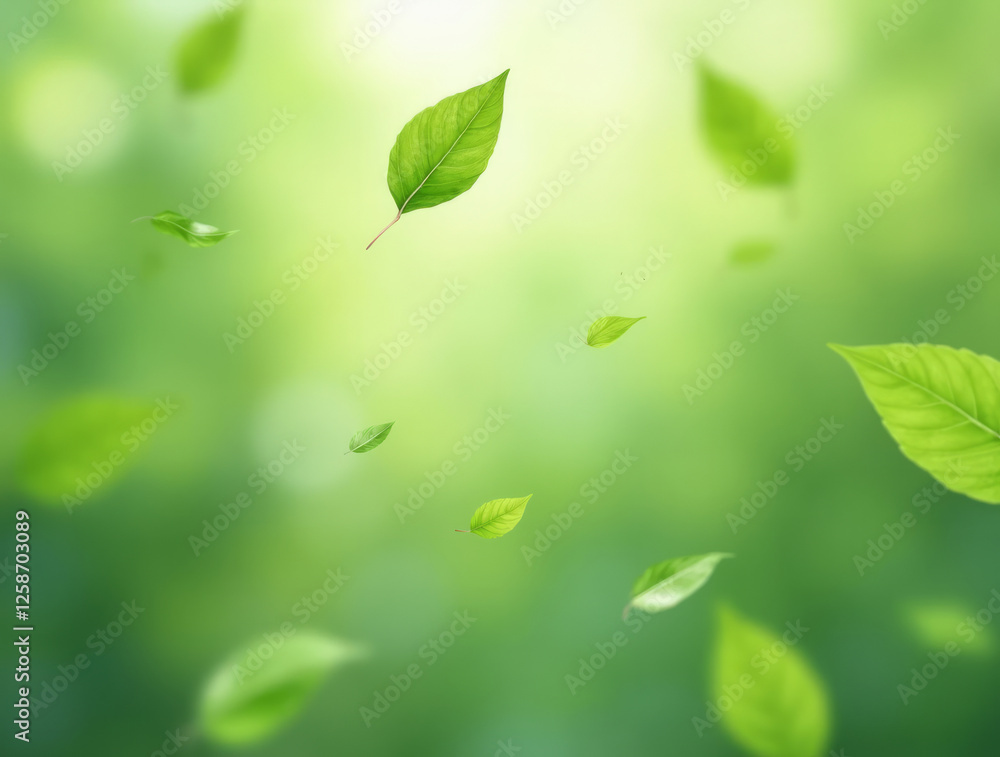 Floating Green Leaves with Motion Blur Effect Floating Green Leaves with Motion Blur Effect