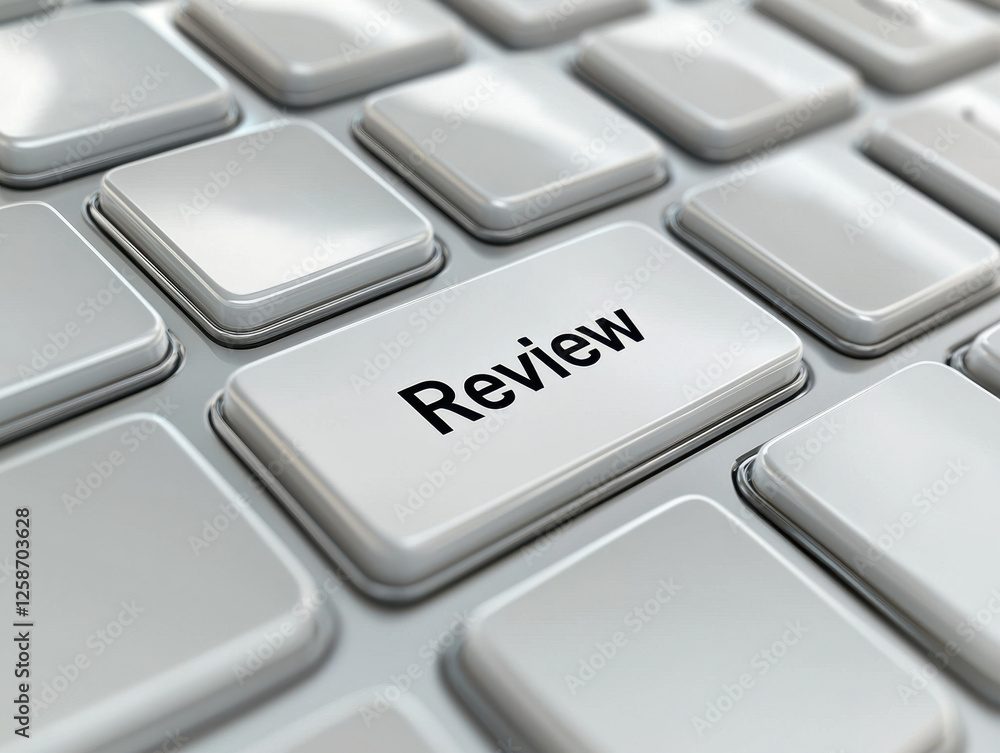Keyboard with emphasis on review key highlighting importance of feedback in digital spaces Keyboard with emphasis on review key highlighting importance of feedback in digital spaces