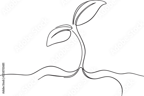 Singleline drawing of a sprouting plant, new life, growth