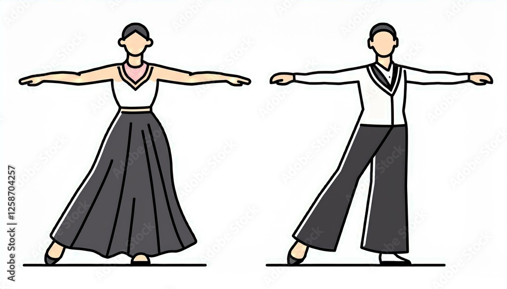 Line dancer, dancer couple icon. Latin, tango, salsa girl, boy pose outline icon. Editable stroke pictogram man set. Isolated perfect any project.