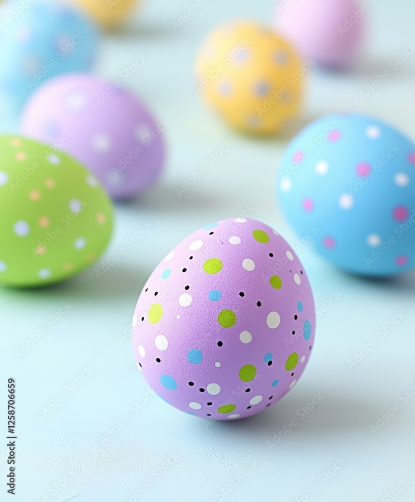 Obraz premium Vibrant Easter eggs in assorted colors are artistically arranged atop a clean white background, celebrating the festive spirit of the holiday.