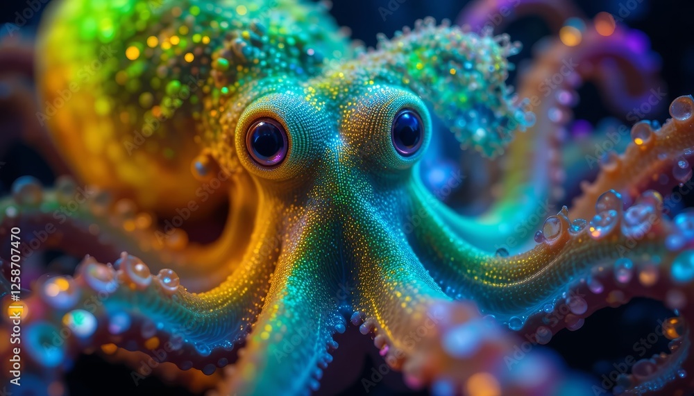 Vibrant neon octopus with glowing tentacles underwater Vibrant neon octopus with glowing tentacles underwater