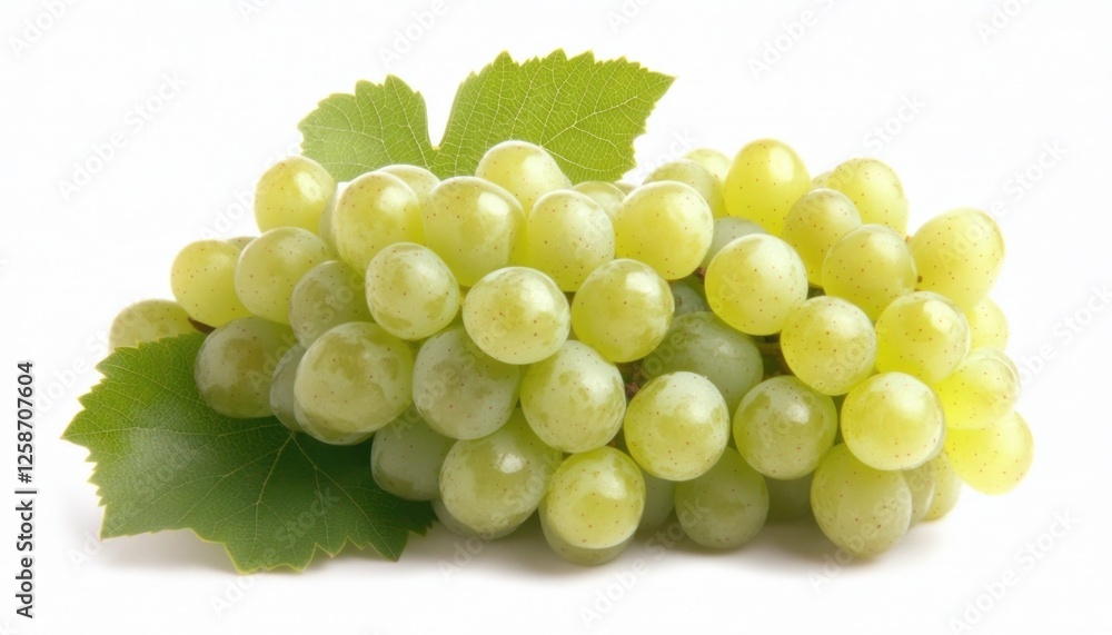 Obraz premium A cluster of green grapes with fresh leaves