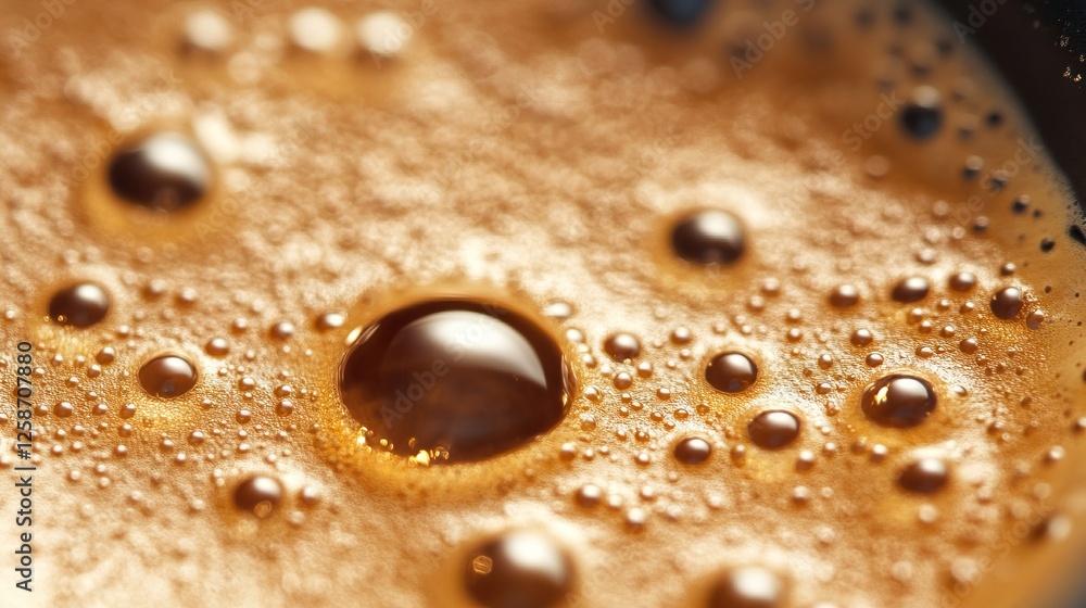 Close-up view of crema on freshly brewed espresso with tiny golden bubbles and ample copy space. Generative AI Close-up view of crema on freshly brewed espresso with tiny golden bubbles and ample copy space. Generative AI
