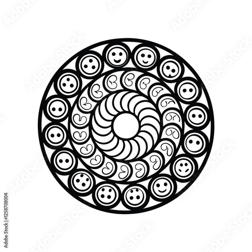 Design a circular logo featuring a diverse arrangement of smiling faces, creating a cohesive and friendly visual.  Faces should be stylized and slightly abstract.