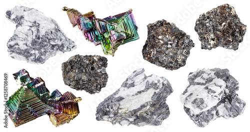 specimens of uncut bismuthinite rocks cutout photo