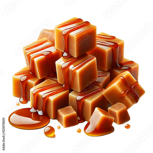 Caramel cubes isolated on white background