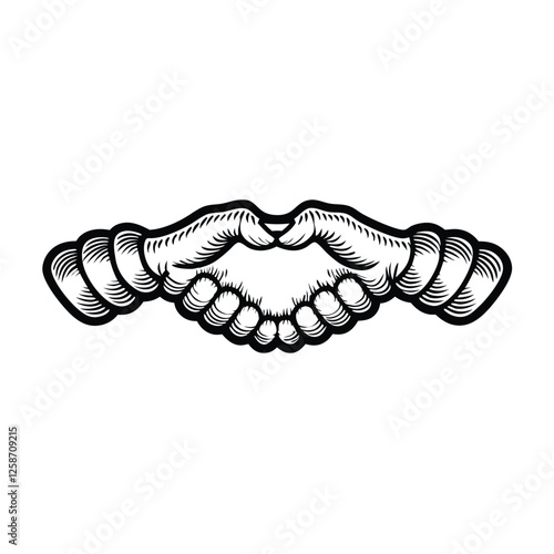 Create a stylized handshake icon featuring two minimalist human silhouettes, emphasizing a strong, collaborative bond.  Use a bold, clean design.