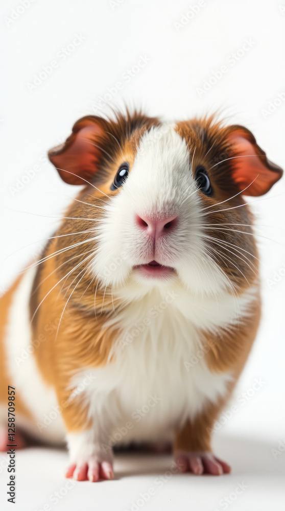 Close-Up Portrait of an American Guinea Pig with Soft Multicolored Coat Close-Up Portrait of an American Guinea Pig with Soft Multicolored Coat