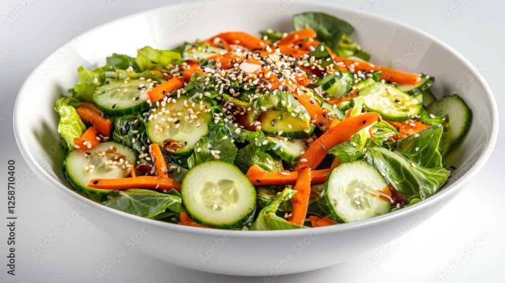Fresh Asian salad with carrots, cucumbers, and sesame seeds. Healthy food recipe Fresh Asian salad with carrots, cucumbers, and sesame seeds. Healthy food recipe