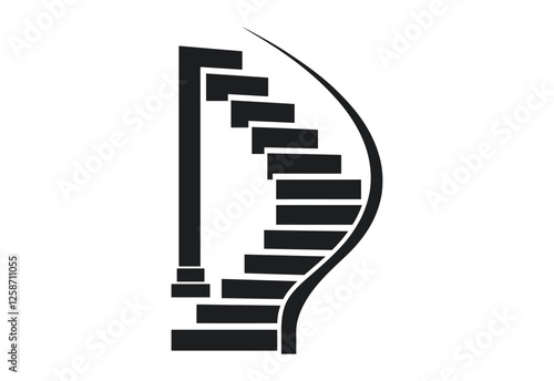 Black Staircase Icon with Balustrade vector illustration