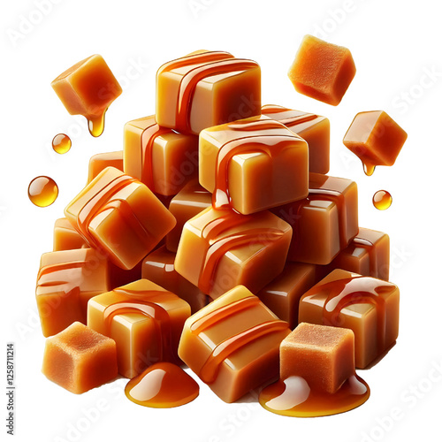 Caramel cubes isolated on white background