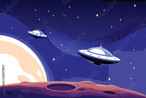 A futuristic, advanced space station hovers gracefully above the Martian landscape, showcasing terraforming progress and advanced technology.