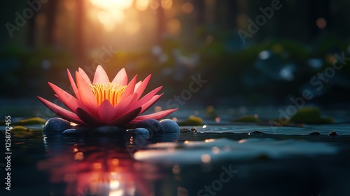 Sunrise lotus flower pond serene photo