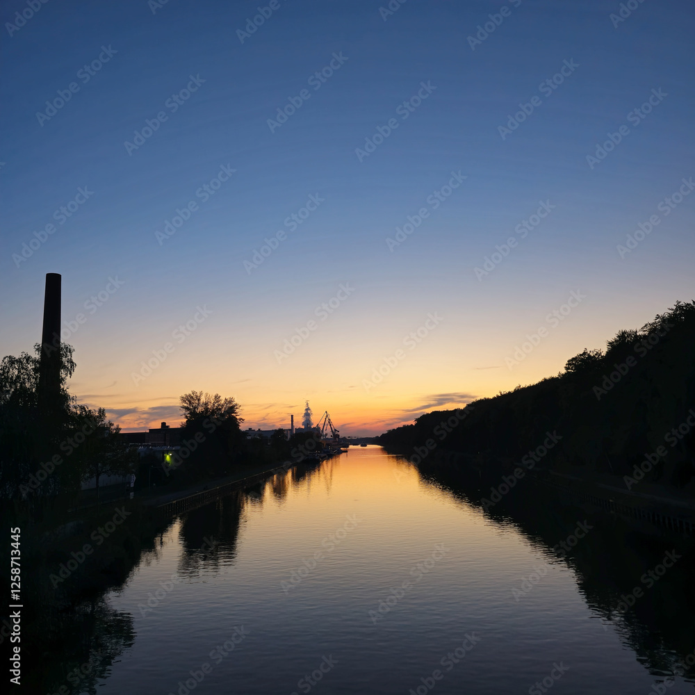 Experience Stunning Sunset Reflections Over a Calm River at Dusk, Embracing Natures Beauty Hannover Mittellandkanal Experience Stunning Sunset Reflections Over a Calm River at Dusk, Embracing Natures Beauty Hannover Mittellandkanal
