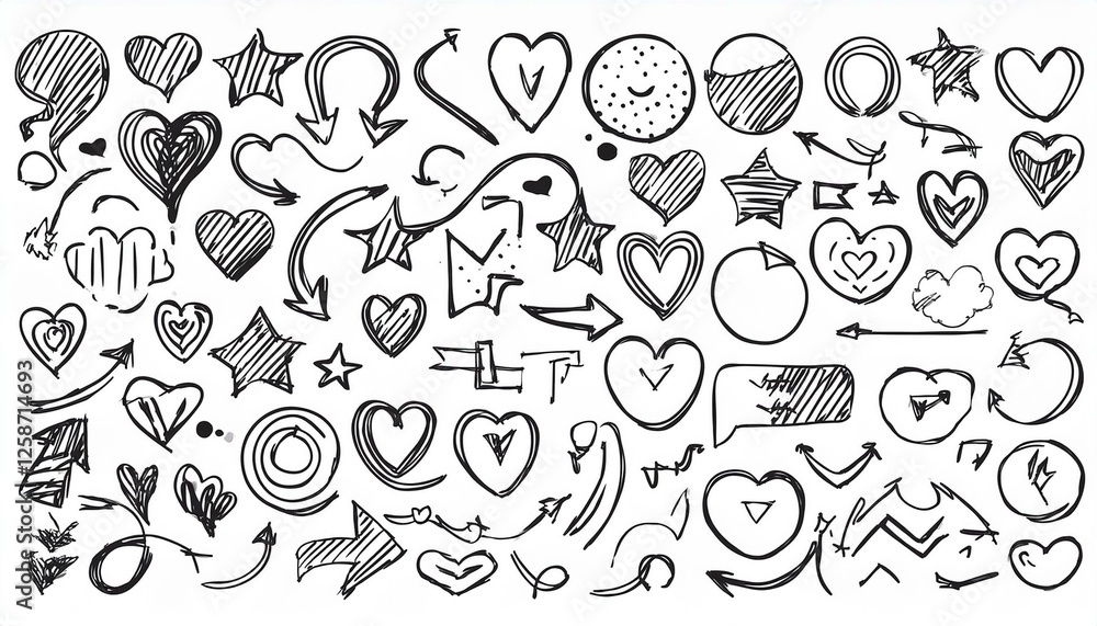 Sketch line arrow element, star, heart shape. Hand drawn doodle sketch style circle, cloud speech bubble grunge element set. Arrow, star, heart brush decoration. perfect any project. Sketch line arrow element, star, heart shape. Hand drawn doodle sketch style circle, cloud speech bubble grunge element set. Arrow, star, heart brush decoration. perfect any project.