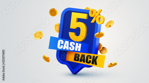 Cashback 5 percent icon isolated on the gray background. Cashback or money back label. Vector illustration