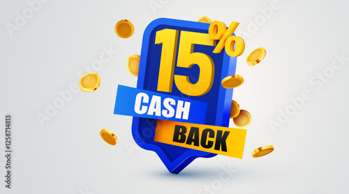 Cashback 15 percent icon isolated on the gray background. Cashback or money back label. Vector illustration