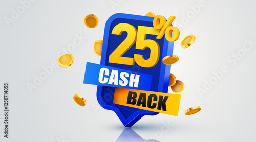 Cashback 25 percent icon isolated on the gray background. Cashback or money back label. Vector illustration