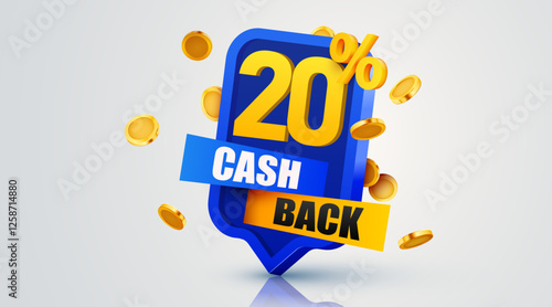 Cashback 20 percent icon isolated on the gray background. Cashback or money back label. Vector illustration