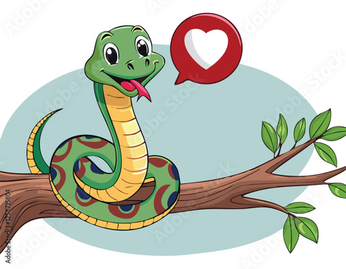 A simple snake animal with a read heart vector.