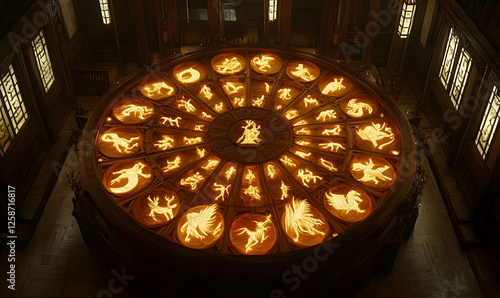 Illuminated Zodiac Wheel in Ancient Chinese Building