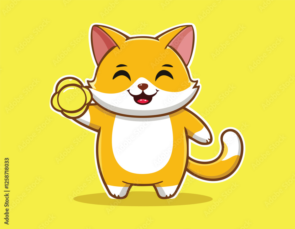 Obraz premium A Cute cat cartoon vector simple flat design.