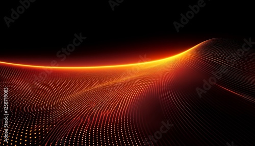 Abstract Orange and Black Digital Wave Background Digital art glowing lines and dots