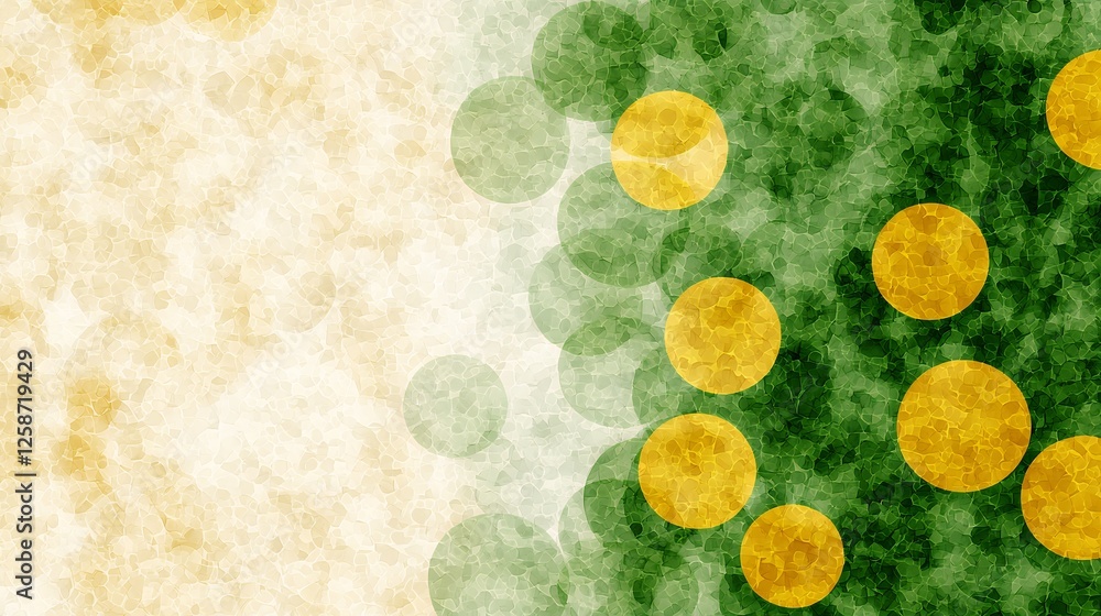 A textured abstract background featuring green and yellow circles on a light backdrop, creating a vibrant and artistic effect.