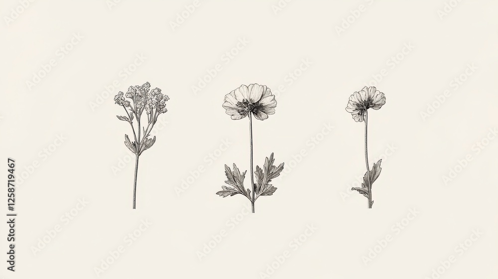 custom made wallpaper toronto digitalDelicate Floral Illustrations with Fine Line Details and Soft Tones
