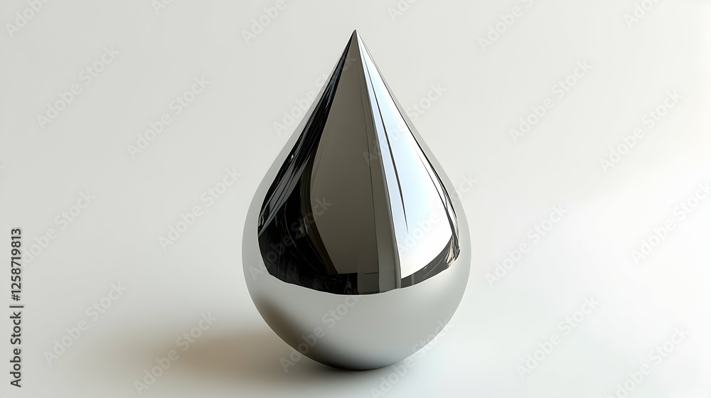 Isolated shiny metallic teardrop on white background. Possible use for presentations, scientific publications, or design elements Isolated shiny metallic teardrop on white background. Possible use for presentations, scientific publications, or design elements