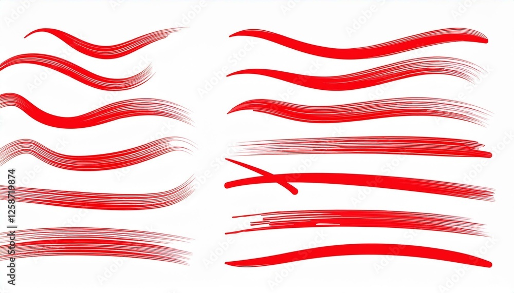 Obraz premium Red squiggle brush scribble underline. Marker pen emphasis highlight red swoosh stroke. Vector swoosh brush underline set for accent, marker emphasis squiggle element. perfect any project.