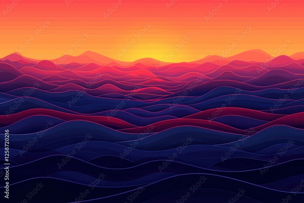 Vibrant Abstract Landscape with Waves and Sunset Colors Vibrant Abstract Landscape with Waves and Sunset Colors