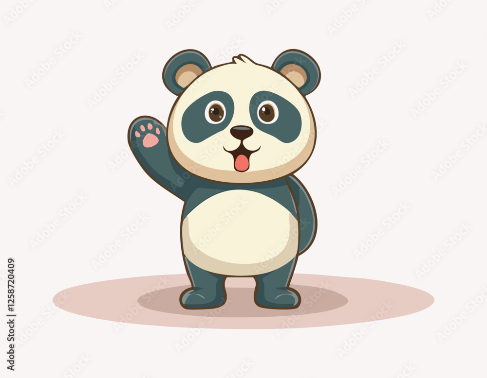 Naklejka premium A cartoon Panda Bear vector, and cheerful cartoon panda stands with a happy expression, or cute Smiling Panda Mascot simple flat design.