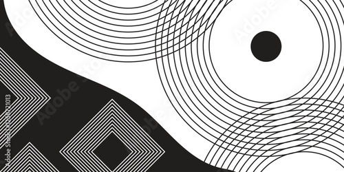 Black abstract background with circle lines. Modern black gray gradient rings. Suitable for banner, cover, poster, website, presentation, brochure, flyer, heade