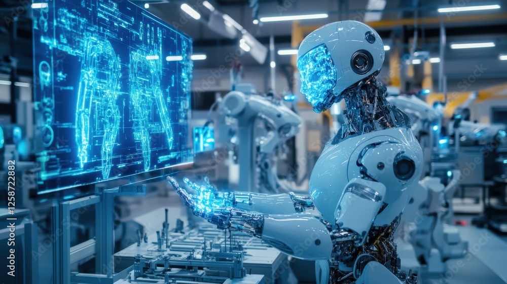 Advanced Robot Inspecting Digital Blueprint In Factory Advanced Robot Inspecting Digital Blueprint In Factory