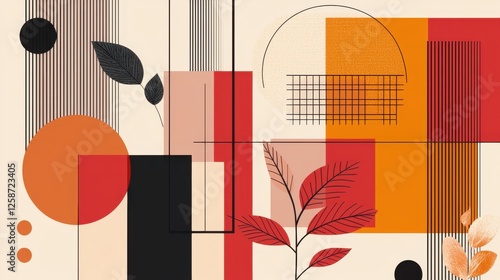 Abstract Geometric Patterns with Leaves and Bold Colors Design