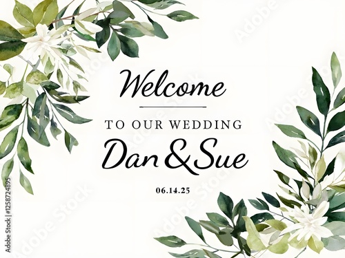 Elegant Wedding Welcome Sign with Watercolor Foliage Design Signs