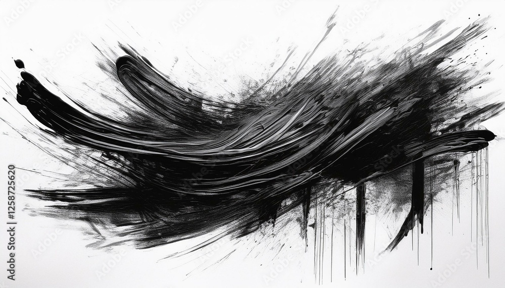 Obraz premium Abstract black ink brush strokes on white background.. Generated image