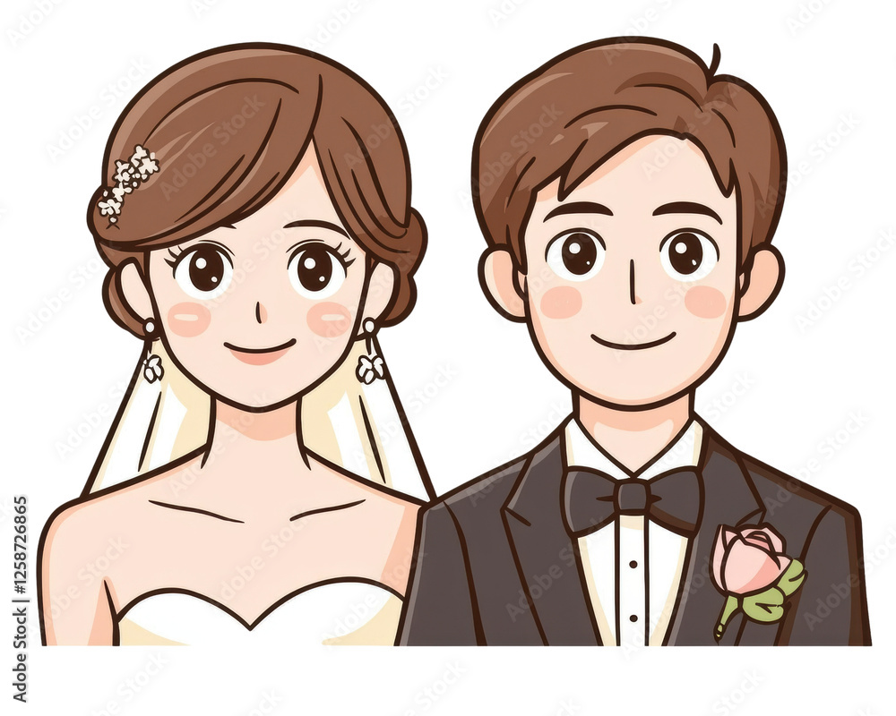 Couple in wedding attire, white isolate background